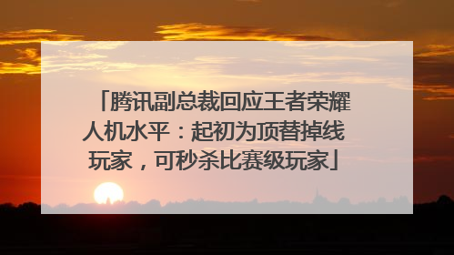 腾讯副总裁回应王者荣耀人机水平：起初为顶替掉线玩家，可秒杀比赛级玩家